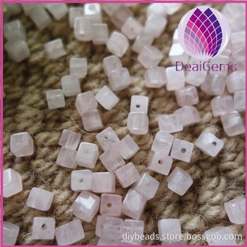 4mm cube rose quartz loose beads